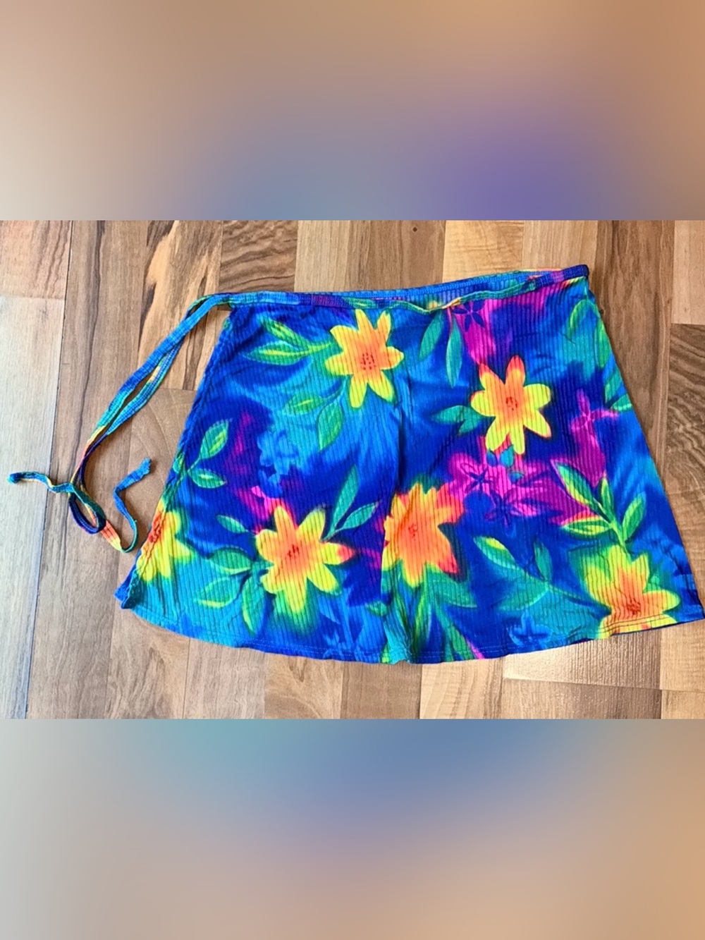 Catalina Neon Floral Blue Tie-Waist Swim Coverup Skirt